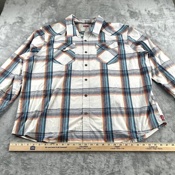 Wrangler Shirt Mens 3XL Blue Red Striped Long Sleeve Western Cowboy Rancher - Picture 4 of 10